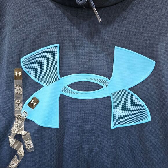 Under Armour Men's Fleece Hoodie XXL Navy Blue Big Logo Loose Oversized Outdoor - Picture 3 of 11